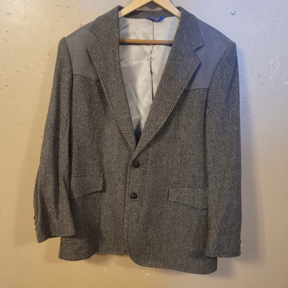 Mens Pendleton grey wool and leather blazer jacket, size 42